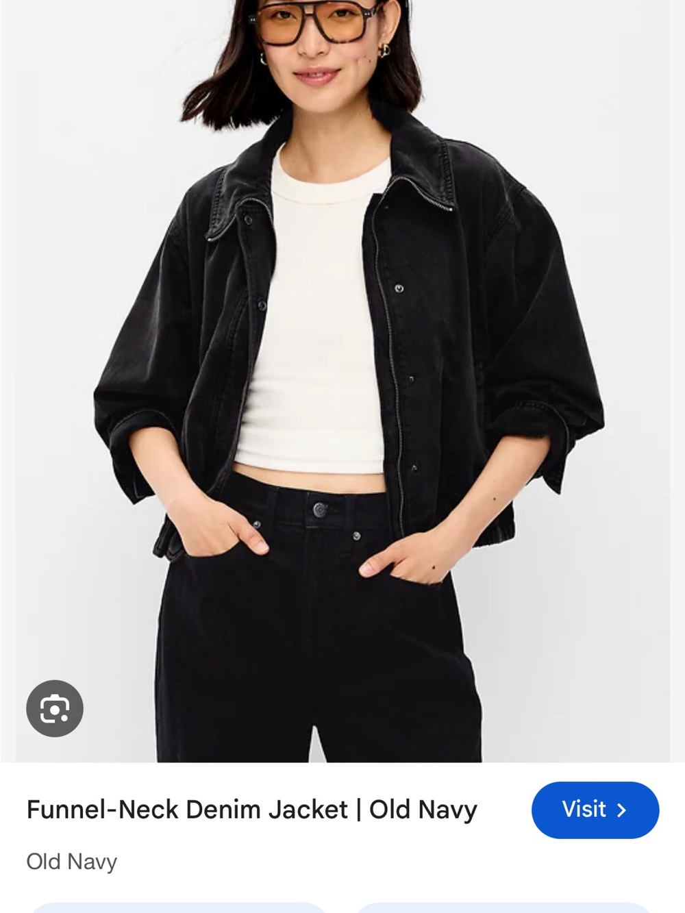 Old Navy Black Cropped Funnel-Neck Denim Jacket